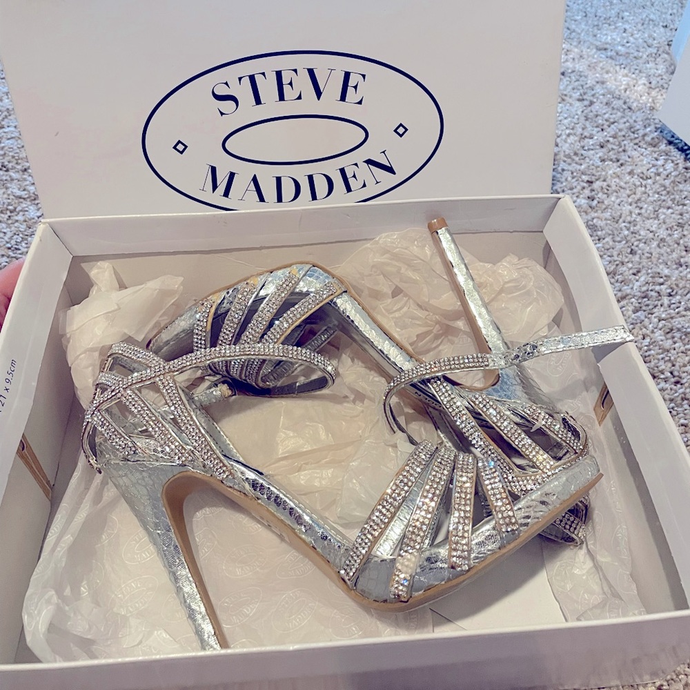 Steve Madden caged heels, sparkly silver